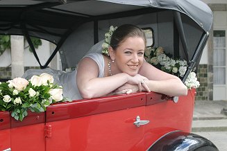 Bride in car